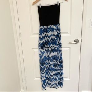 Aqua Strapless Maxi Dress with Overlay Skirt and Slit